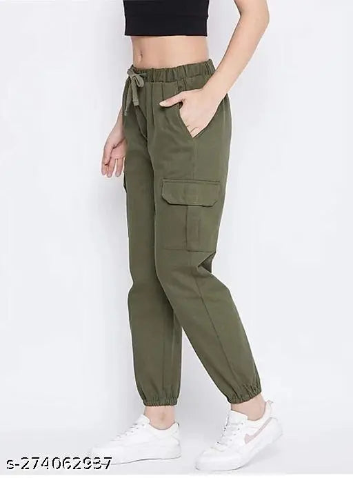 Solid cotton lycra cargo women's joggers, trendy & comfortable, size 28/30/34/36 (India)