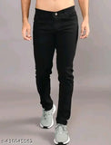 Stylish men's black denim slim-fit jeans with affordable price, featuring timeless design and comfortable fit