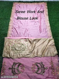 Embroidered pink vichitra silk saree with blouse, traditional Indian craftsmanship, free size, ideal for festive occasions