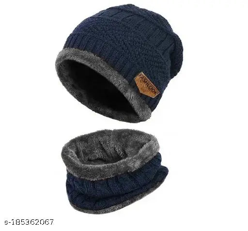 Woolen Balaclava, fur patterned winter cap set, one size, made in India