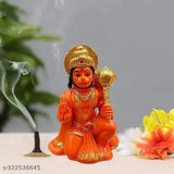 Orange polyresin Hanuman Ji statue, intricately hand-crafted, 3 inch small idol for dashboard or home decor