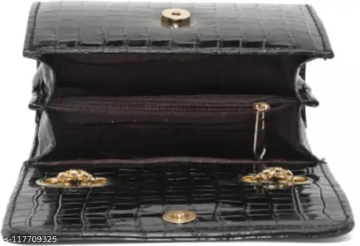 Black PU Women's Sling Bag, solid net, luxury faux leather accessory