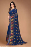 New Fancy Georgette Zari Work Saree with Blouse, Indian traditional clothing in single size, Hathi print on Georgette fabric