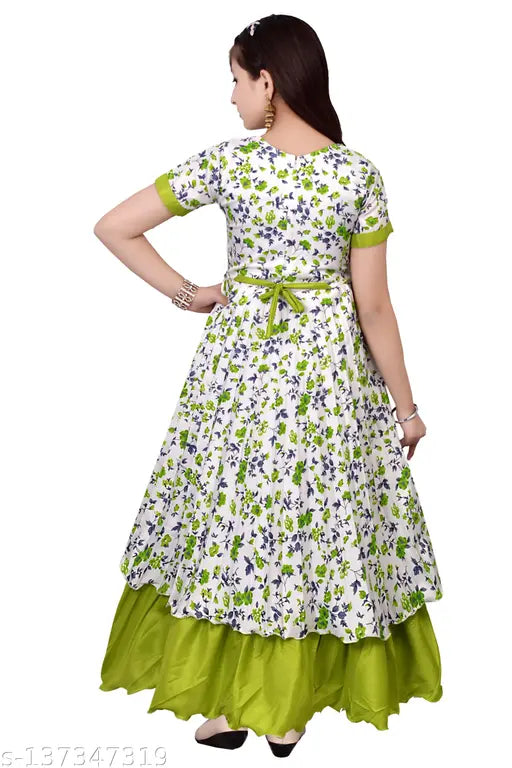 Cotton-blend self-design net frock gown for girls, 3-10 years sizes available