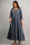 Indian printed cotton kurta, three-quarter sleeves, ankle flared style in size S
