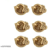 Metal Om Diya set of 6 for home, shop, office decoration, temple worship, showpiece - Indian craftsmanship