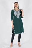 Wool embroidered winter kurti for women, three-quarter sleeves, premium quality Indian fabric