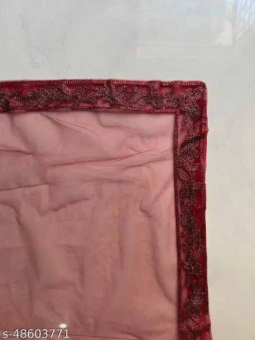 Embroidered net lehenga set for women, free size with 44m waist and 42m length, adorned in Indian partywear bridal fashion