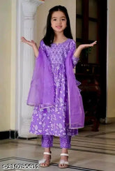 Princess Elegant Girls Kurta Suit Set in rayon & cotton blend, three-quarter sleeve printed design, India origin