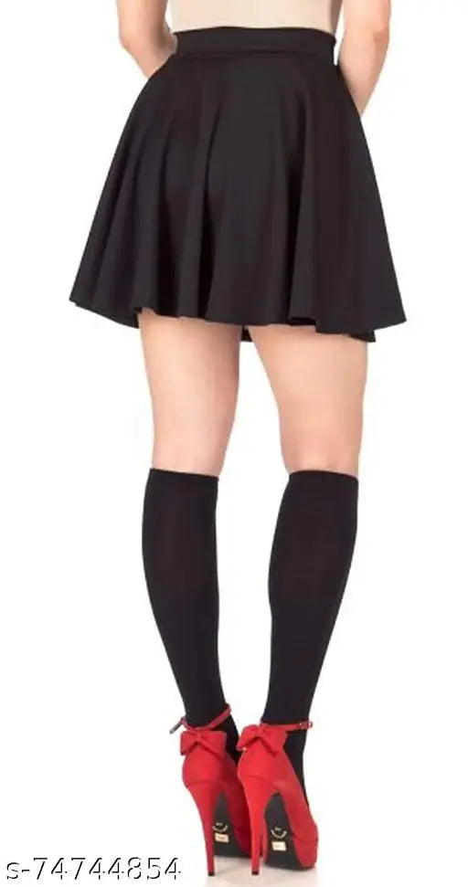 Black polyester women's short skirt TS5003-Black, solid pattern, size 26-36 for waist 26-36 inches and length 15-17 inches