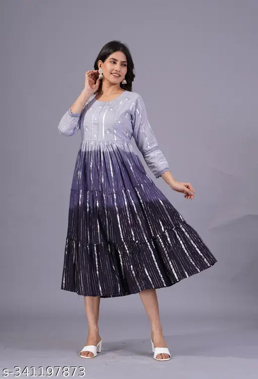 Black cotton lurex ombre dyed Anarkali gown, hand-work detail on yoke, three-quarter sleeves