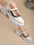 Synthetic cream round toe Mary Janes with buckle detail - black Ballerinas for women & girls (India)