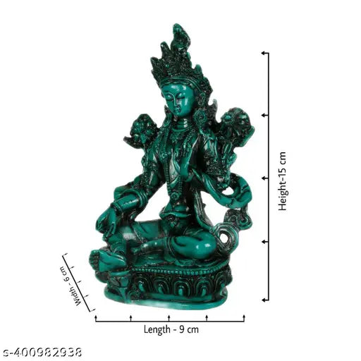 Green Synthetic Resin Tibetan Buddhist Statue - Global Aroma's Green Tara Maa (15 cm height)