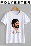 Printed polyester Dhanush Hero t-shirt, short sleeves, Indian origin, menswear on hanger