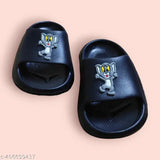 Black Pu flip flops with Tom and Jerry cartoon characters for kids - vibrant style and comfortable fit for growing feet