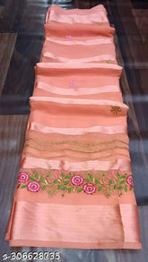 Embroidered satin patta Georgette saree with jari weaving and beautiful embroidery work, available in 6 beautiful colors, 5.5m long with free size