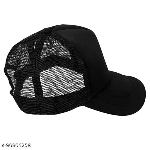 Black cotton unisex baseball cap & sunglass combo, adjustable strap, half net design with 2 pairs of black sunglasses