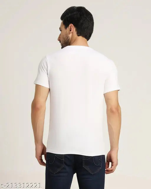 White printed deer short-sleeve t-shirt on hanger, Indian-made with quirky design, polyester material