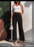 Scuba material Tiger Style Simplicity straight fit wide-leg pant for women and girls, solid color and stylish fit on mannequin