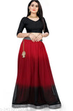 Georgette colorblocked net women's skirt with lace waistband, casual party wear for free size (waist 42in, length 44in, hip 44in), Indian origin