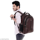 Large faux leather backpack, durable for men & women's laptops, water-resistant, multiple storage compartments, organizer pockets, padded straps - made in India