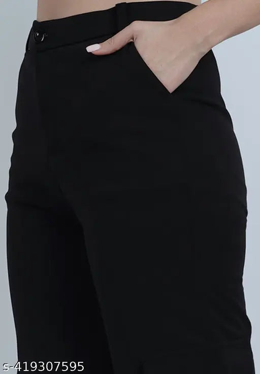 Women's straight-fit cargo trousers, solid net Lycra, women's size 26/28/30/32, made in India