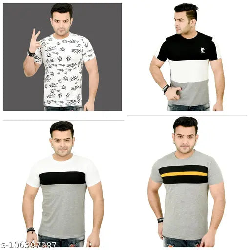 Colorblocked cotton t-shirt for men, short sleeves, India origin