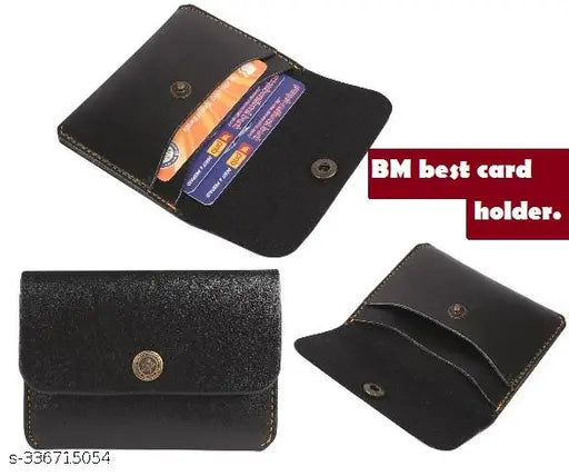 Genuine leather ATM card holder, solid PU with 2 compartments for cards and IDs, free size (8cm x 6cm), stylish accessory for personal use or gifting