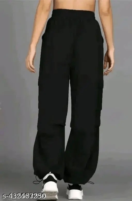 Stylish designer polyester solid-colored women's trousers in sizes S, M, L, XL (S: 28in/37in/30in, M: 30in/37in/31in, L: 32in/37in/32in, XL: 34in/37in/33in)
