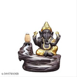 Gold resin Ganesha water fountain with incense burner and 10 free cones, decorative home gift (India)