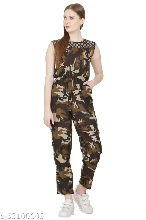 Striped poly georgette women's full-length jumpsuit, sleeveless design from Tashmiya Collection, ideal for western wear