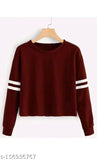 Striped solid cotton blend long sleeve women's round neck t-shirt, perfect for Indian summer