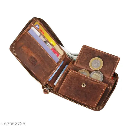 High-quality, solid leather men's wallet (14cm x 12cm), perfect for storing essential items