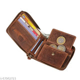 High-quality, solid leather men's wallet (14cm x 12cm), perfect for storing essential items