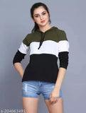 Cotton blend women's hoodie and colorblocked T-shirt set of 2, long sleeves, multi-colored apparel from India