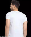 White polyester REYBAQ Men's round neck half sleeve T-shirt featuring alphabet AZ typography print, ideal for casual wear and personal expression