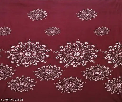 Maroon homicon cotton fitted bedsheet with botanical design, ideal for summer and double beds, includes 2 pillow covers. Soft to touch, machine washable, made in India