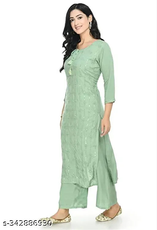 Embroidered rayon kurti Plazo Set, three-quarter sleeves, Indian handcrafted beauty for women