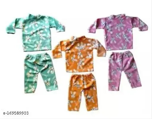 Velvet new born baby winterwear dress set with t-shirt pyjama, printed pattern