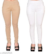 FeelBlue Lycra jeggings pack of 2, stretchable and comfortable with pockets, women's fashion, solid color, various sizes available from 28 to 36