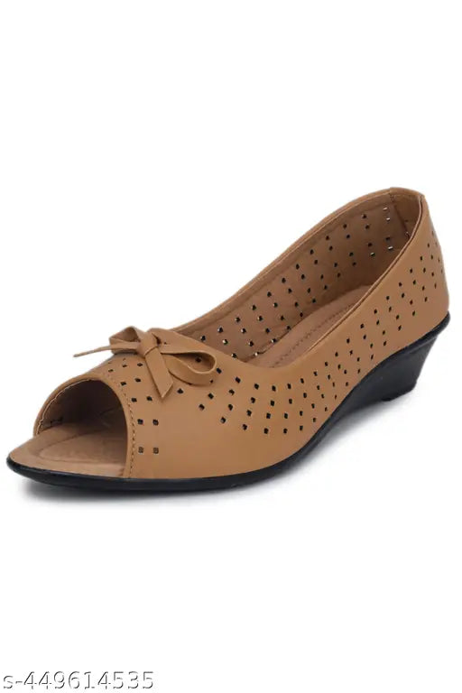Synthetic brown ballet flats for women, closed back, flat footwear for office or party wear. Made in India