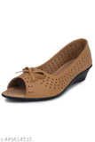Synthetic brown ballet flats for women, closed back, flat footwear for office or party wear. Made in India