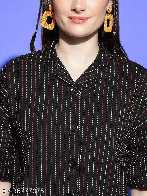 Premium trendy cotton short-sleeve printed shirt for women, India origin