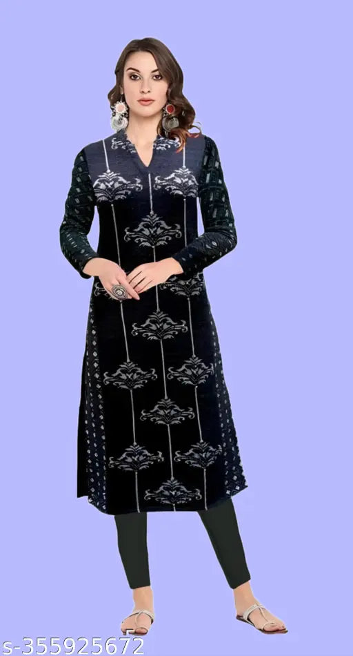 New stylish woolen kurti for women, long-sleeved, printed combo, winter wear, India origin