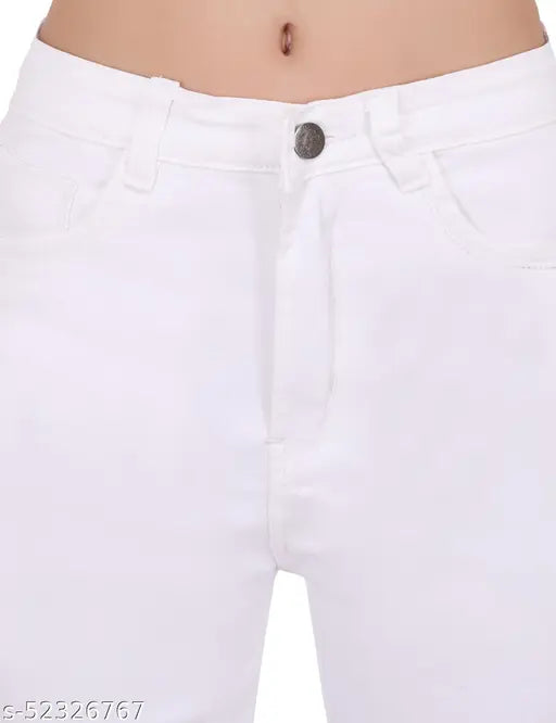 Denim high-waist flared jeans, trendy feminine style with bow net detail. Women's denim jeans from India