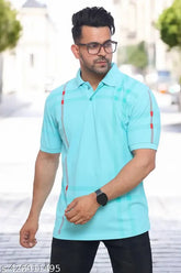 Cotton blend men's polo neck t-shirt, regular fit, short sleeves, printed design, India-made