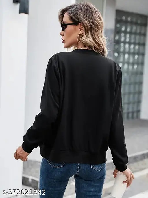 Fleece full sleeve bomber jacket, trendy design for plus size women, solid color, ideal casual wear