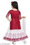 Embroidered rayon kurti set with chiffon dupatta for girls (7-12 years), India origin