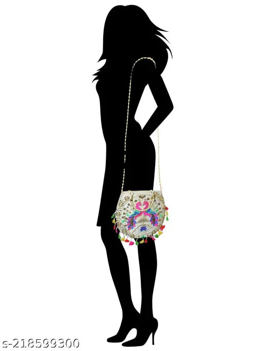 White handbag with cotton canvas sling shoulder bag combo, handmade embroidery for girls & women, 2 compartments, free size, India-crafted ethnic chic look