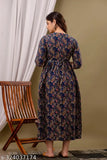 Cotton maternity tie-up belt gown with three-quarter sleeves, printed combo for pre/post pregnancy. Indian cotton Cambric long kurti gown on mannequin